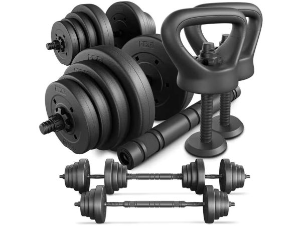 Набір гантелей TREX SPORT 4в1: гантелі, штанга, гиря, упори для віджимань, 20/кг, з'єднувальна штанга