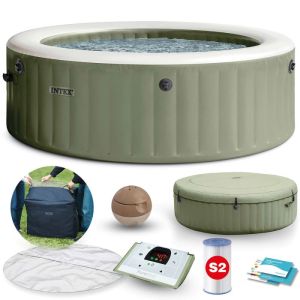 Басейн-джакузі Intex 28428 (з гідромасажем, з нагрівачем 220В, діаметр 216см, об'єм 1098л) Зелений